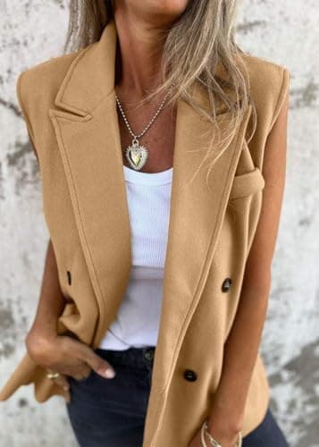 IDEALSANXUN Women's Long Sleeveless Blazer Vest Spring Fall Trench Coat