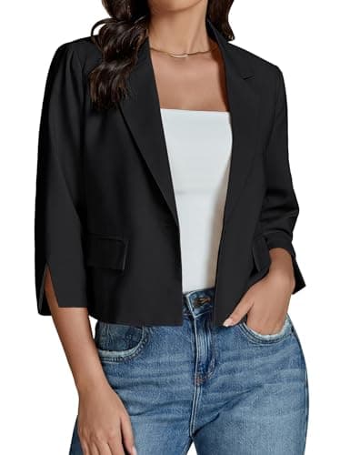 Luvamia Women's Lightweight Cropped Linen Blazer Jackets — Black