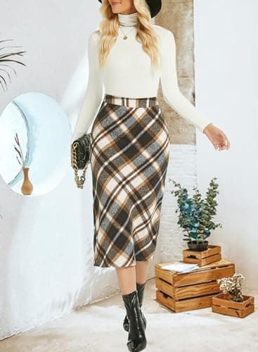 RANPHEE Womens Vintage Flannel Plaid Midi Skirt
