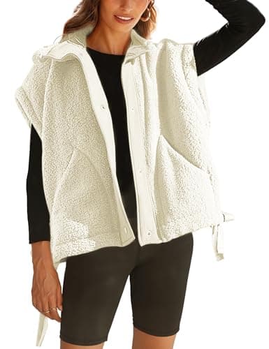 Athlisan Womens Sherpa Jacket with Pockets Casual Fleece Vest — Beige