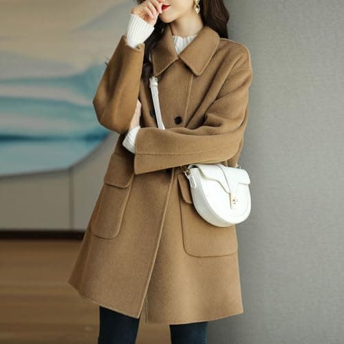 BININBOX Women's Mid Long Thicken Double Breasted Pea Coat with Pockets