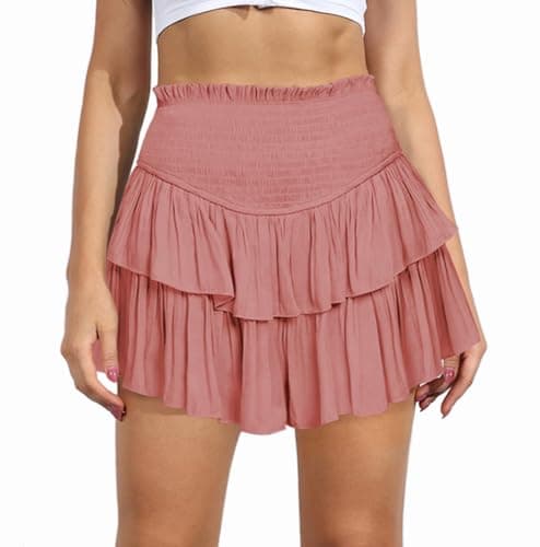 MiiVoo Women's High Waist Flowy Mini Skirt with Ruffle Detail — Dark Pink