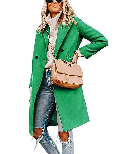 Yidarer Women's Mid-Long Wool Notch Lapel Casual Trench Coat — Green