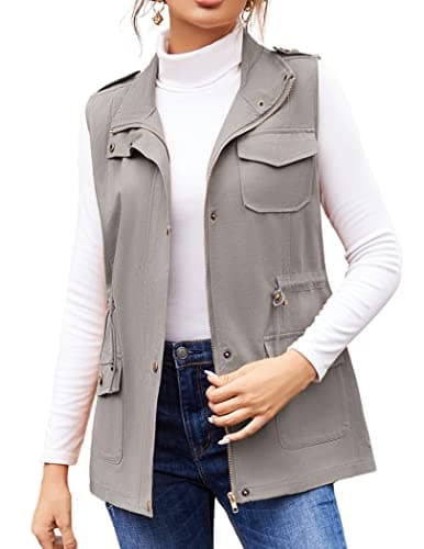 Beyove Women's Lightweight Sleeveless Military Anorak Cargo Vest — A- No Hood-grey