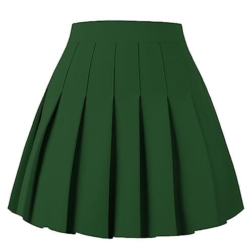Women's Pleated Mini Skater Skirt - High Waist School Girls Uniform — Black Green