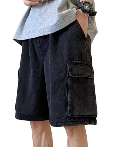 Fexrory Men's Y2K Blue Denim Shorts — A-black