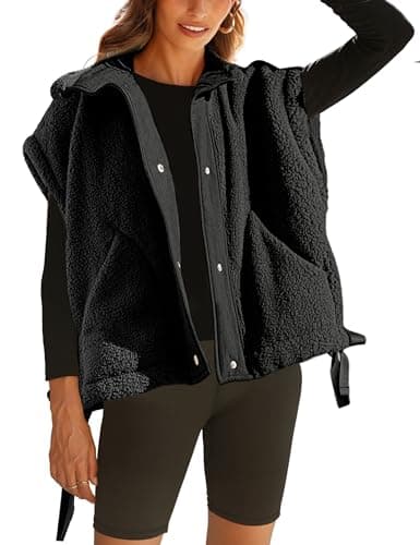 Athlisan Womens Sherpa Jacket with Pockets Casual Fleece Vest — Black
