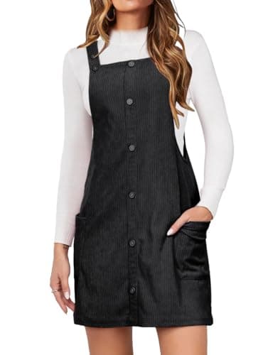 IDEALSANXUN Women's Pockets Corduroy Button Down Overall Dress — Black