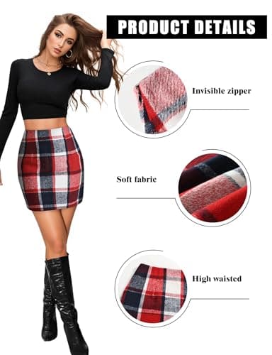 Trendy AURUZA High Waist Plaid Mini Skirts for Women Christmas Fall Winter