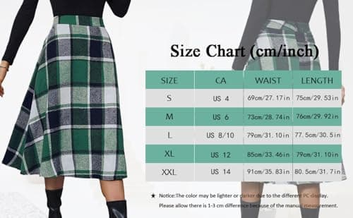 Pemieer High-Waist Wool A-Line Tartan Midi Skirts