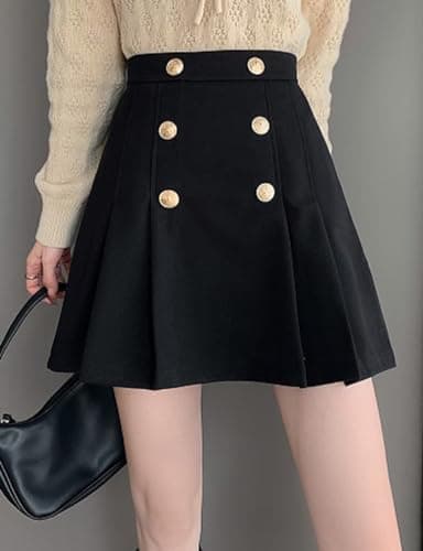 High Waisted Wool Mini Skirt for Women A Line Pleated Cute Skirt