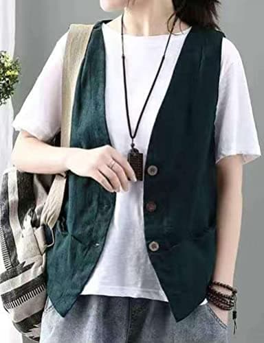 Cotton Linen Women's Sleeveless Vest Fashion Casual Blazers
