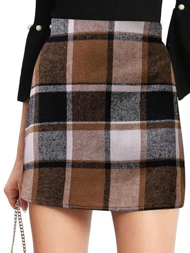 Floerns Women's Plaid High Waist Mini Skirt — Brown Black Multi