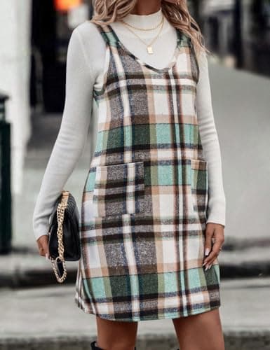 Plaid Overall Dress for Women: Fall/Winter Sleeveless with Pockets