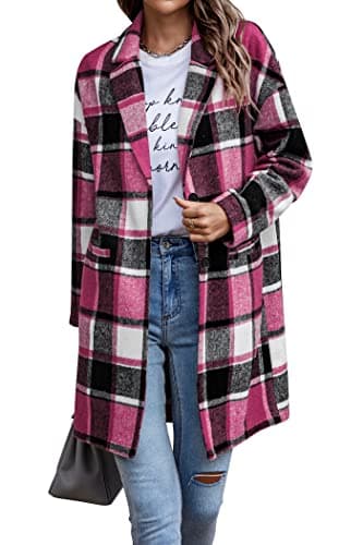 PrettyGarden Women's Plaid Winter Jacket With Pockets — Rose Red