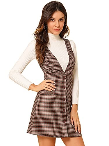 Women's Halloween Plaid Houndstooth Overalls Dress