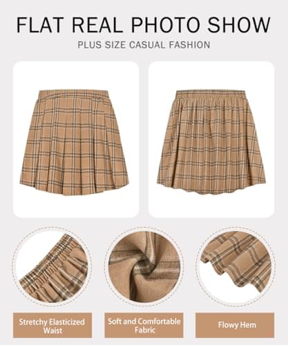RITERA Plus Size Flared Casual Mini Skater Skirt/Pleated Plaid XL-5XL