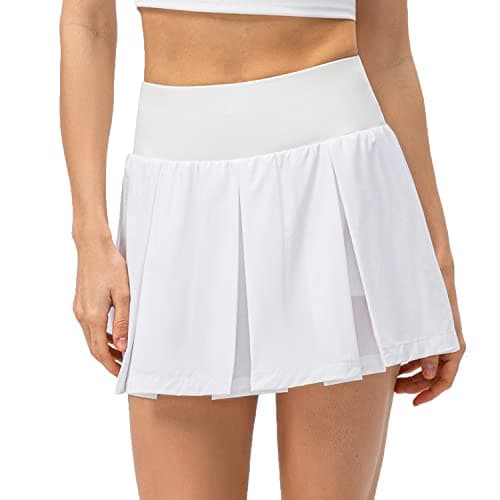 Amxiway Women's Pleated Mini Plaid Skort for Tennis & Golf — White