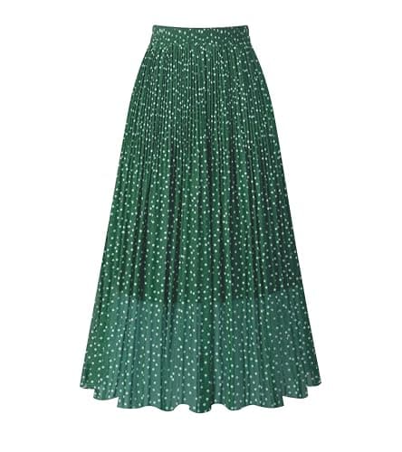 Chic Women's Chiffon Pleated A-Line Midi Skirt — Green Dot