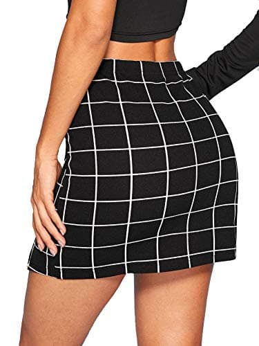 Floerns Women's High Waisted Mini Plaid Split Hem Casual Skirt