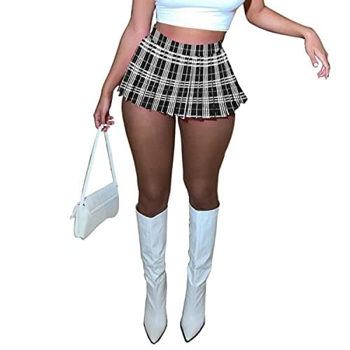 HAOYUAN Women's Mini Pleated Stretchy Skater Skirt