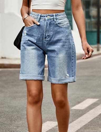 Women's Summer Casual Denim Shorts- High Waisted Ripped Jeans