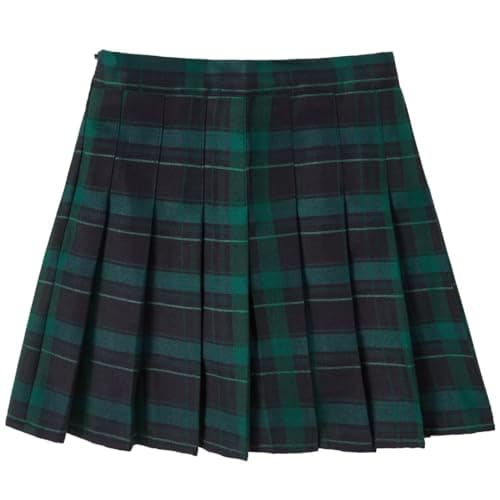 Yewsea High-Waisted Pleated Mini Skirt Skort for Women & Girls — Green Plaid