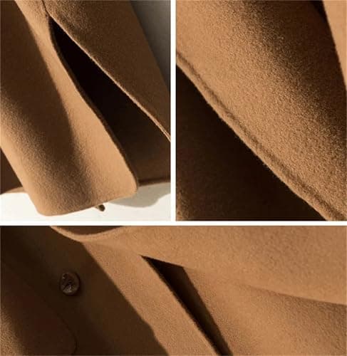 Women's Autumn Winter Wool Pea Coat with Lapel Double Breasted Midi Overcoat