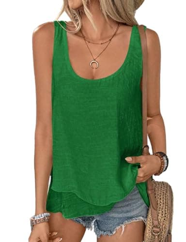 IDEAL SanXun Women's Linen Tank Tops Sleeveless Square Neck Casual Vest Shirt — Green