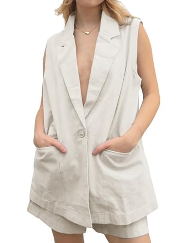 IDEALSANXUN Women's Linen Waistcoat for Spring Summer Casual — Beige