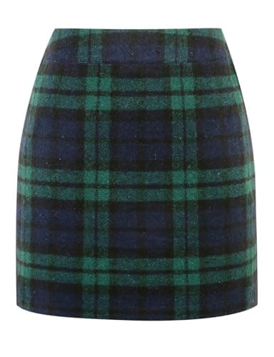 Women's Wool Plaid Mini Skirt with Elastic Waist for Fall and Winter