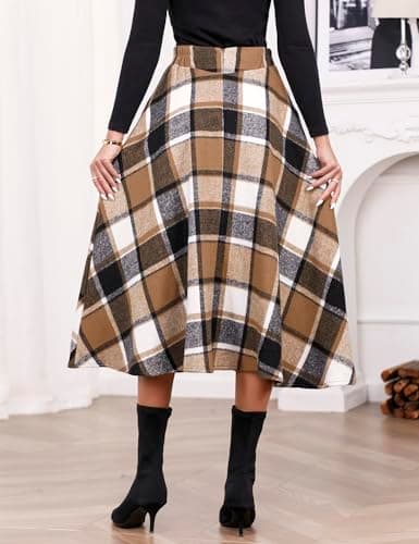 Women's High Waisted Wool Plaid A-line Skirt for Fall/Winter