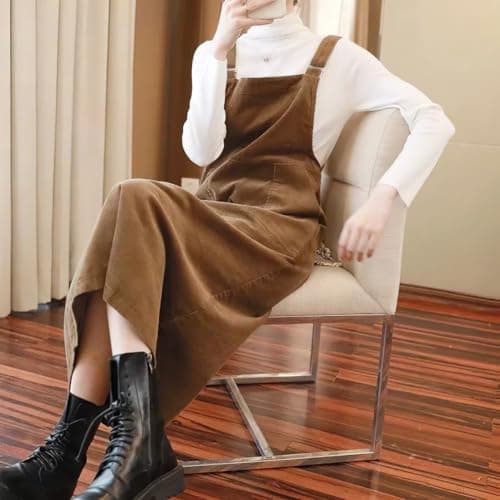 Chou Yayou Women's Cutie Corduroy Adjustable Strap Overall Dress With Fringe