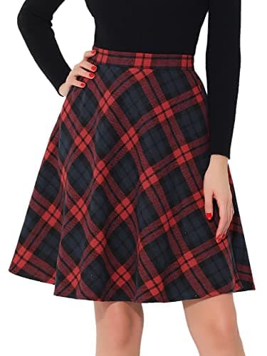 Women's Plaid Elastic Waist Knee Length Skirt — Red