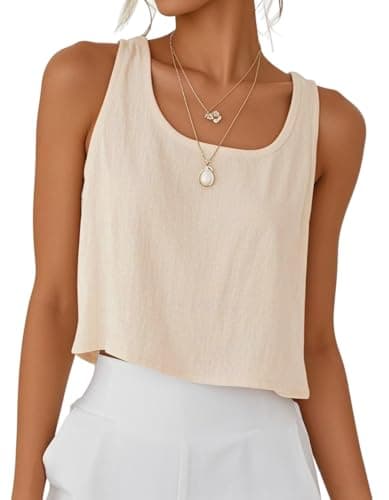 IDEALSANXUN Women's Cotton Linen Crop Top Summer Sleeveless Tops — Khaki