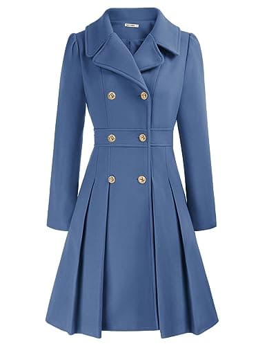 GRACE KARIN Women's Trench Coat Notch Lapel Double Breasted Pea Coat Jacket — Grey Blue