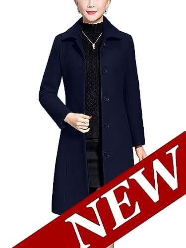 Jenkoon Women's Wool Trench Coat Winter Long Overcoat — Navy