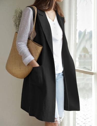 Womens Linen Sleeveless Blazer Jacket