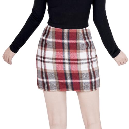 Rbenxia High-Waisted Plaid Wool Mini Skirt