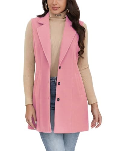 IDEALSANXUN Women's Plaid Sleeveless Blazer Jacket for Fall Winter — Pure Pink