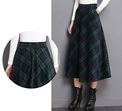 Women's Winter Wool Plaid A-Line Long Skirt