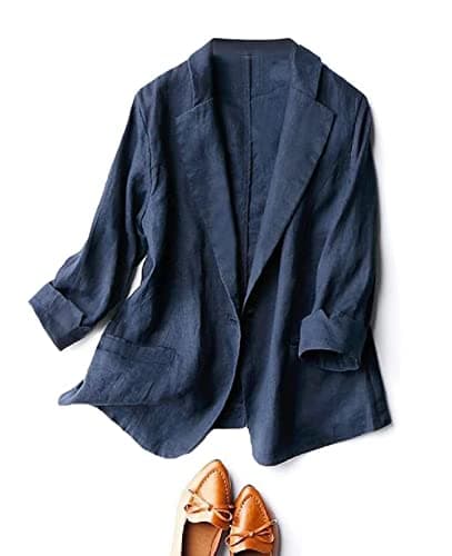 Casual Cotton Linen Blazer Jacket Coat for Women