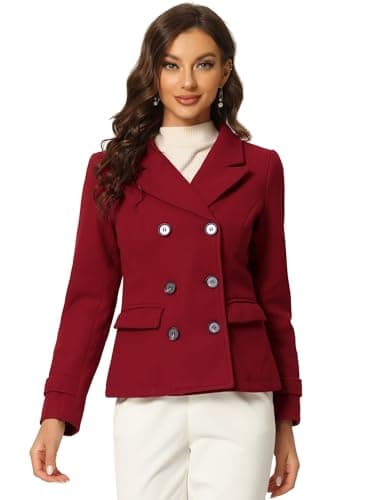 Allegra K Women's Notched Lapel Double Breasted Pea Coat — Dark Red