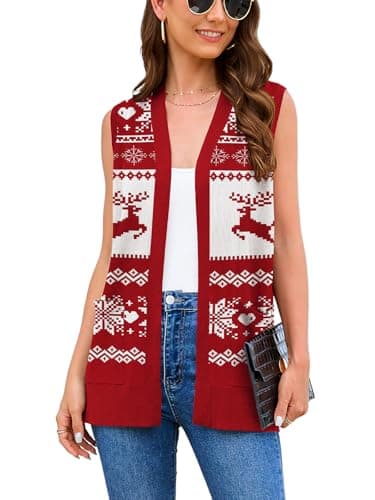 Veryoung Women's 2025 Sleeveless Knit Cardigan Vests with Cozy Pockets (S-3XL) — B01-christmas_red-sleeveless
