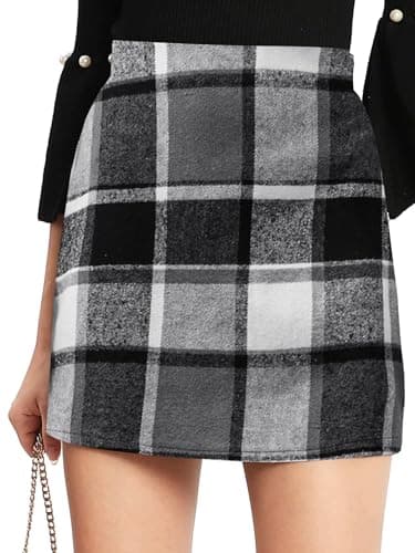 Floerns Women's Plaid High Waist Mini Skirt — Grey Black White Multi