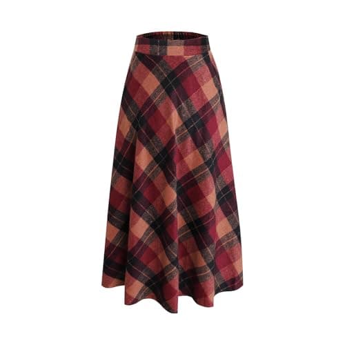 Artykey Women's High Waist Warm Plaid Wool Maxi Skirt S-3XL — 889 Red