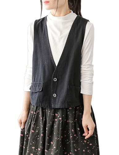 ULEMON Linen V-Neck Waistcoat for Women Light & Casual — Black