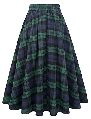 Women's High Waist Plaid Aline Midi Skirt by IDEALSANXUN