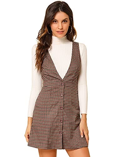 Women's Halloween Plaid Houndstooth Overalls Dress