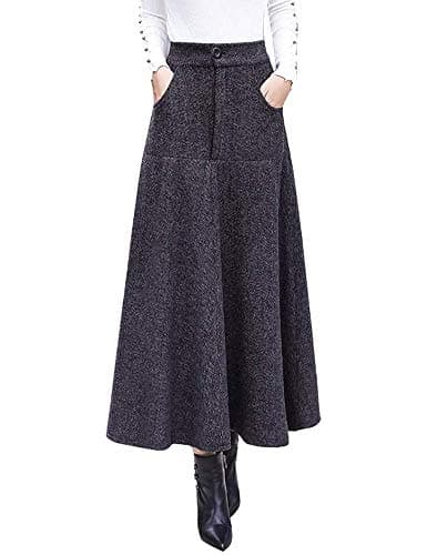 IDEALSANXUN Women's High Waist Vintage Pleated Wool Skirts for Fall and Winter — Dark Grey 4